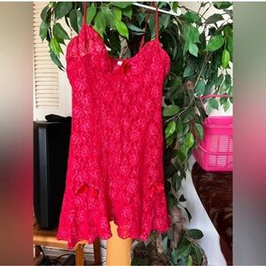 Vibrant Red Lace Chemise with Flared Hem